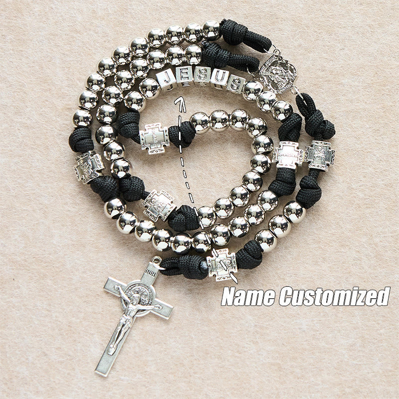 Battle Prayer Custom Rosary in Silver-Toned Beads & Personalized JESUS Letter