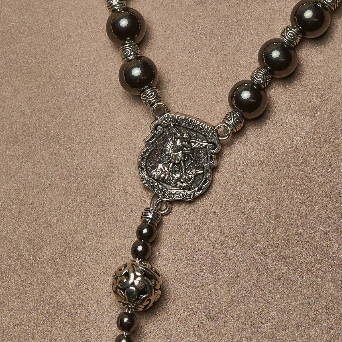Black Agate Custom Rosary with Shield of St. Michael & Personalized JESUS