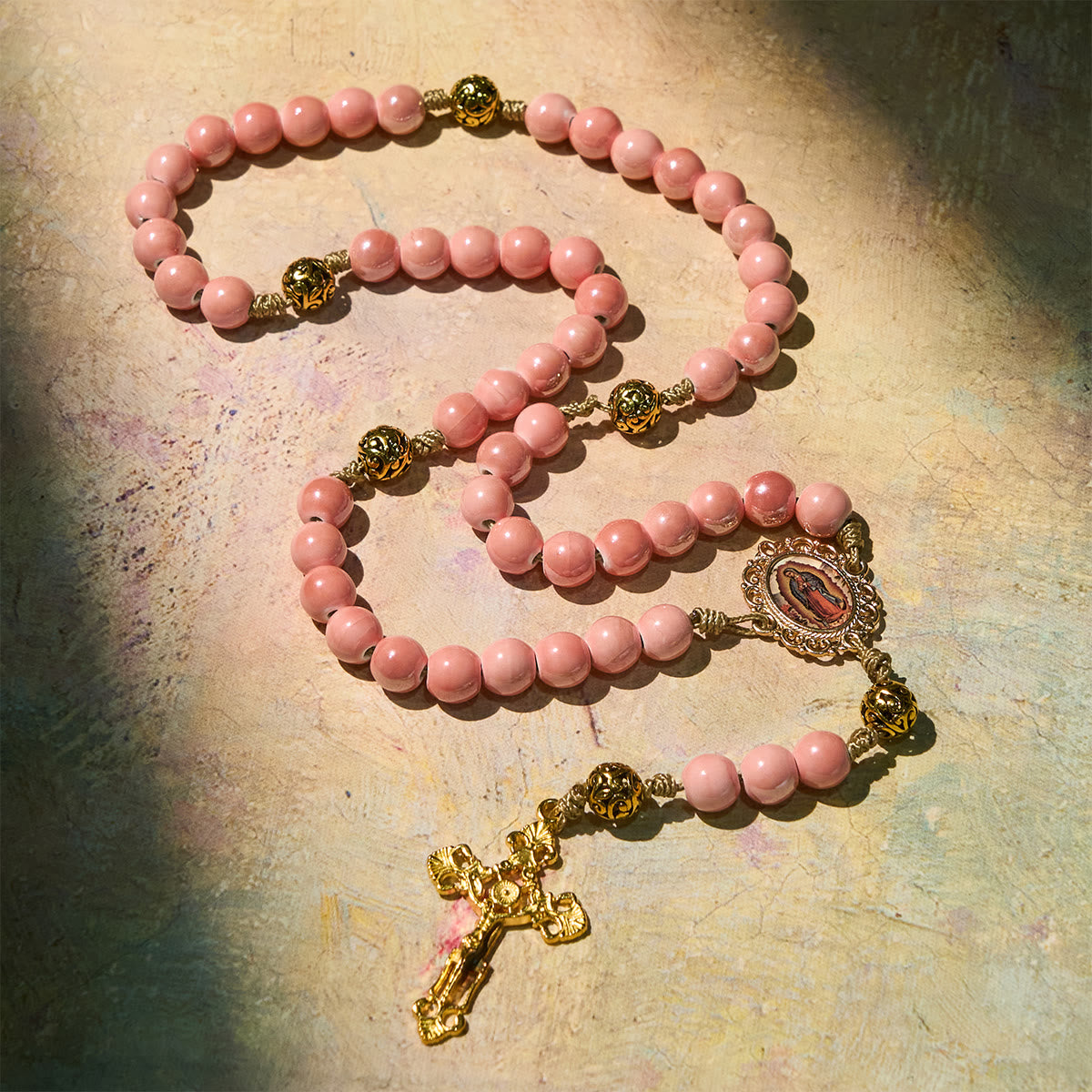 Mary's Light Pink Ceramic Rosary: Celebrate Christmas with Grace and Hope