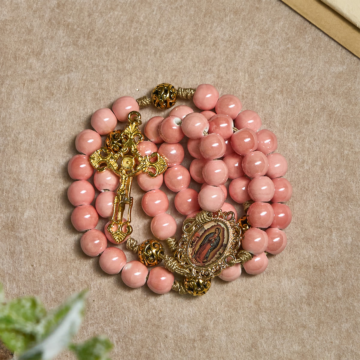 Mary's Light Pink Ceramic Rosary: Celebrate Christmas with Grace and Hope