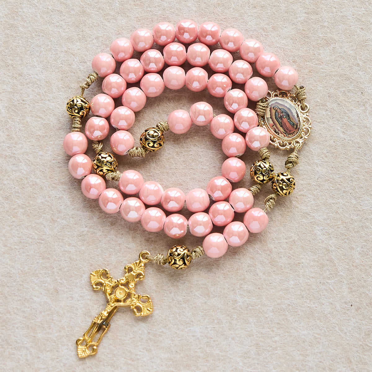 Mary's Light Pink Ceramic Rosary: Celebrate Christmas with Grace and Hope