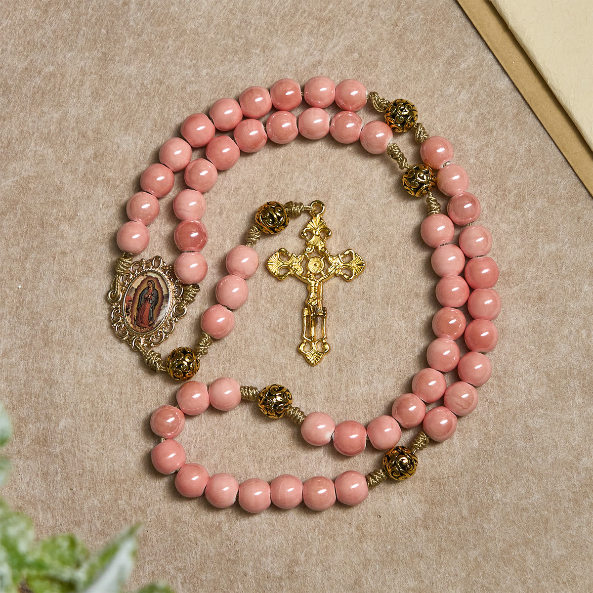 Mary's Light Pink Ceramic Rosary: Celebrate Christmas with Grace and Hope