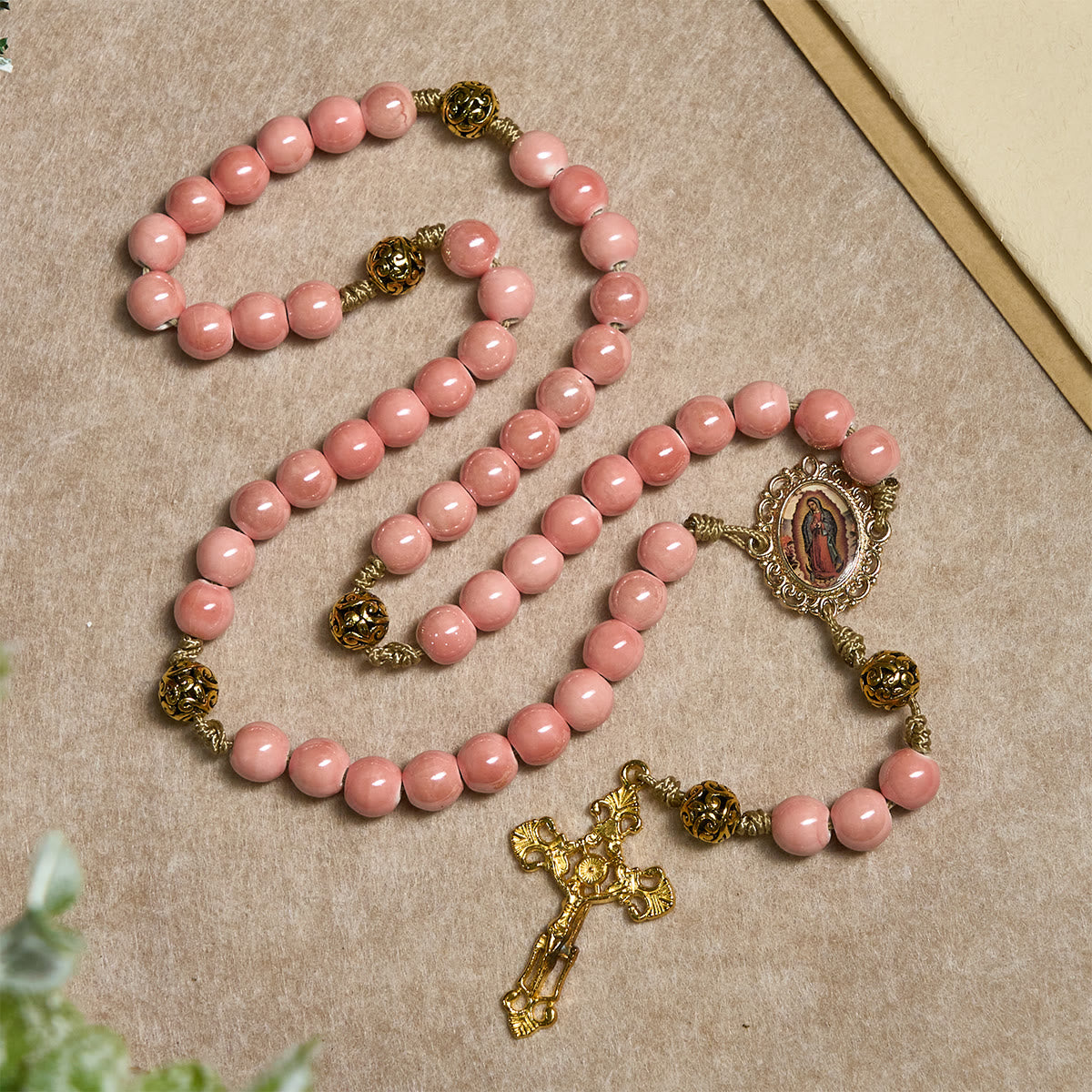 Mary's Light Pink Ceramic Rosary: Celebrate Christmas with Grace and Hope