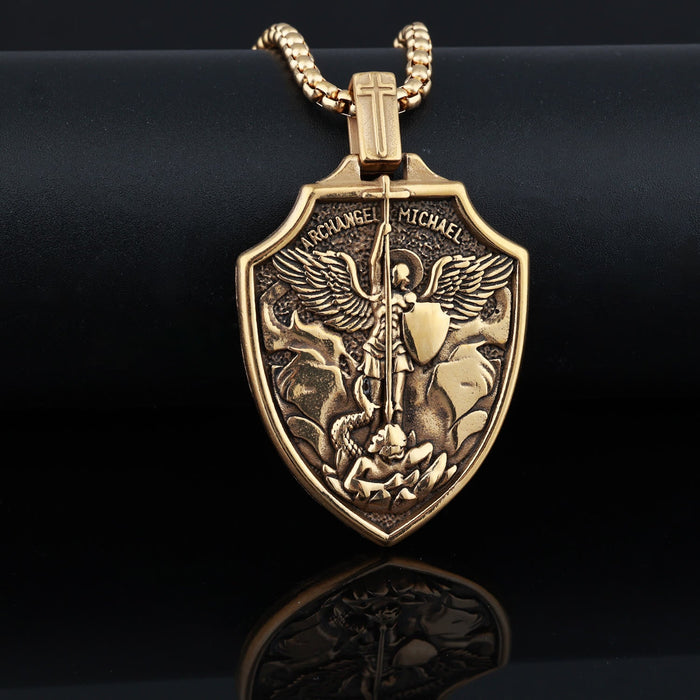 Archangel Michael Shield Pendant Necklace: Faith & Protection for Daily Wear
