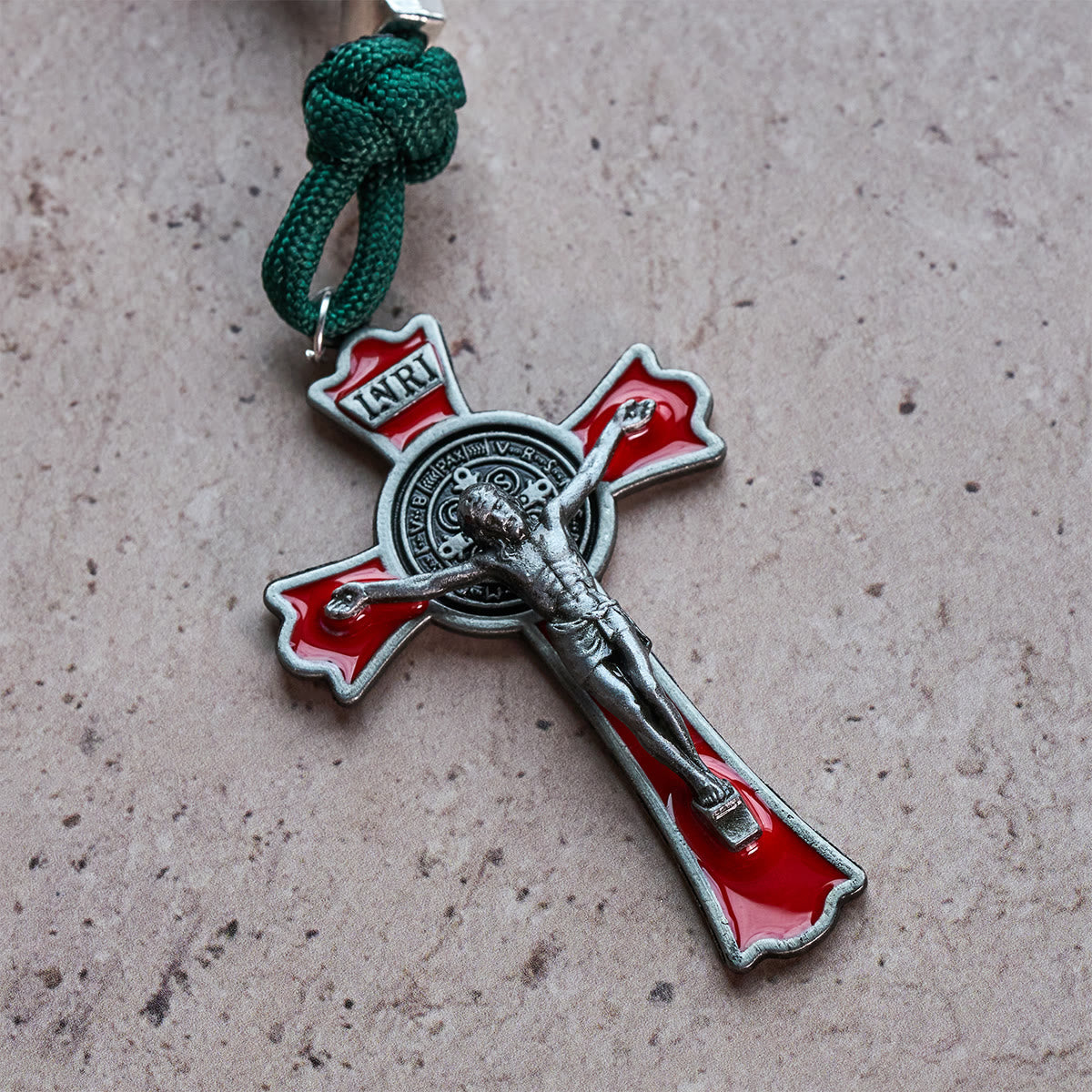 Amber-Tone Beads and Green Paracord Christmas Rosary with Holy Family Medal