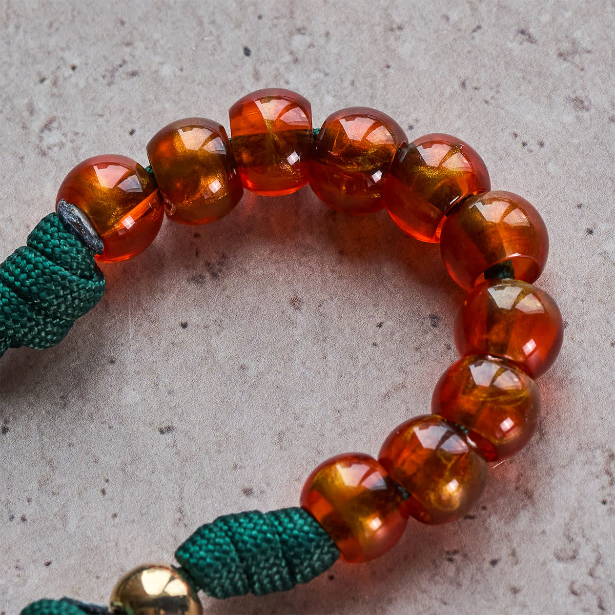 Amber-Tone Beads and Green Paracord Christmas Rosary with Holy Family Medal