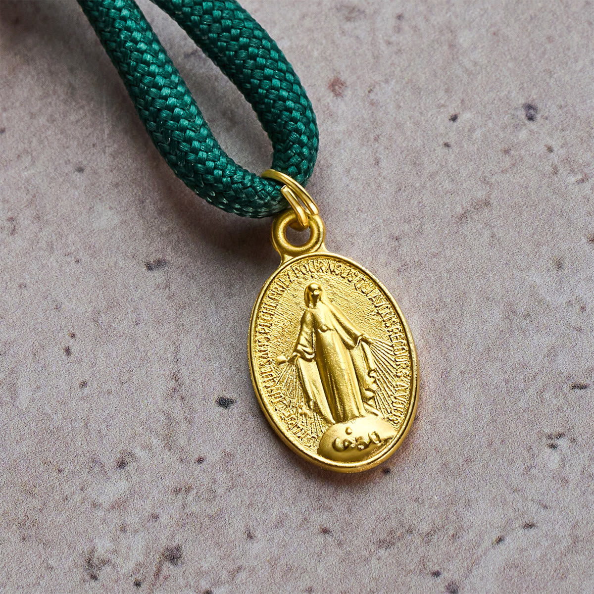 Amber-Tone Beads and Green Paracord Christmas Rosary with Holy Family Medal