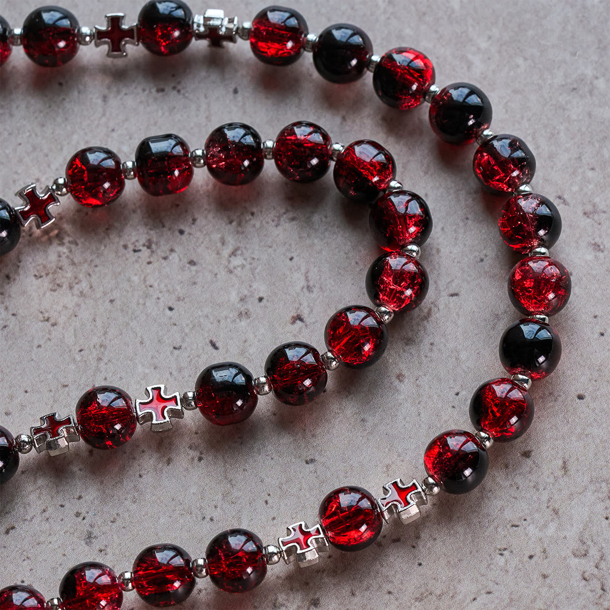 Divine Mercy Rosary in Black and Red Glass Beads Symbolizing Christ's Passion