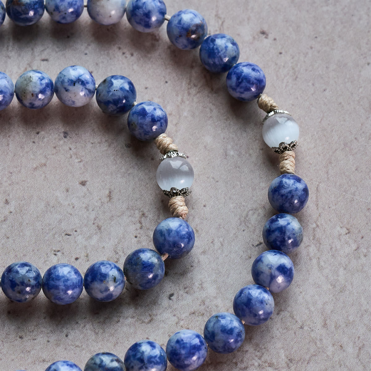 Immaculate Heart of Mary & Crucifix of 8 mm Round Blue Stone Nylon Cord Rosary