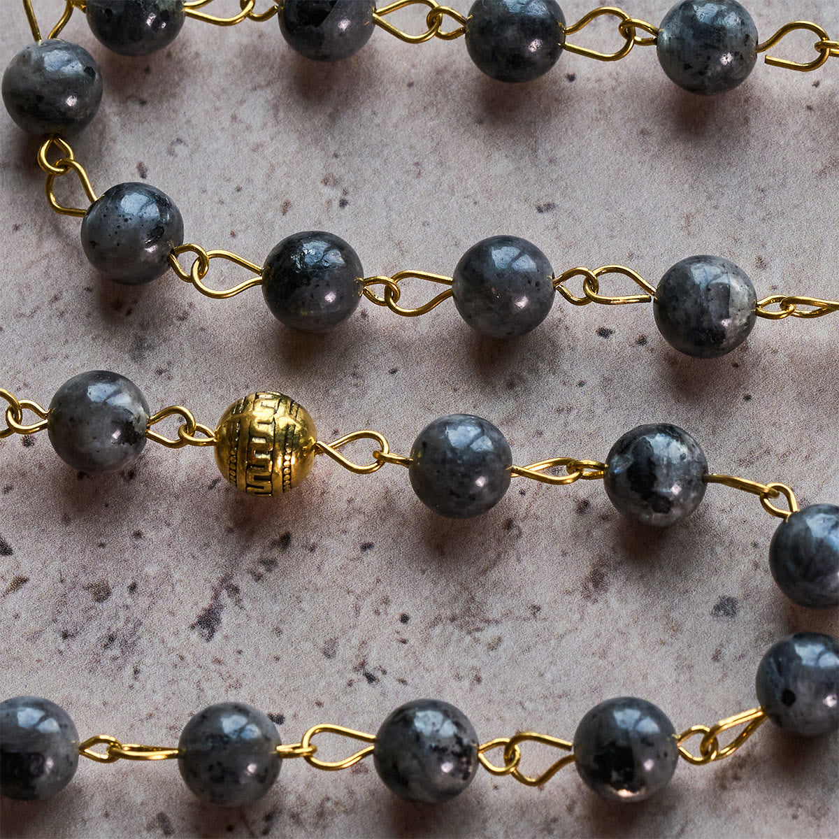 Miraculous Medal & Saint Benedict Key of 8 mm Round Black Stone Alloy Chain Rosary