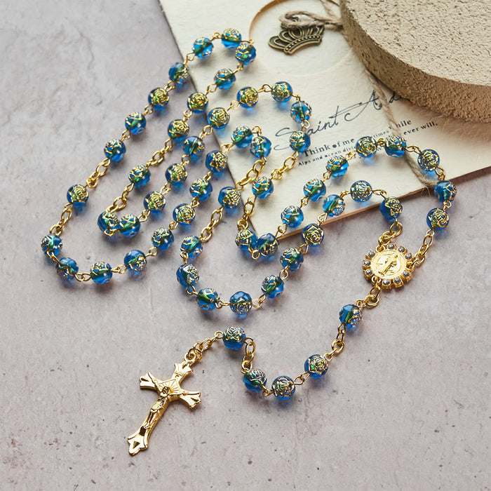 St. Benedict Medal & Crucifix of 8 mm Round Multicolor Acrylic Alloy Chain Rosary