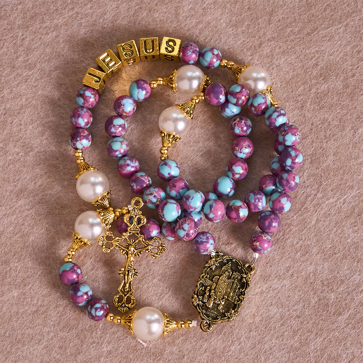 Royal Faith Purple Emperor Stone Custom Rosary with Personalized JESUS Letter