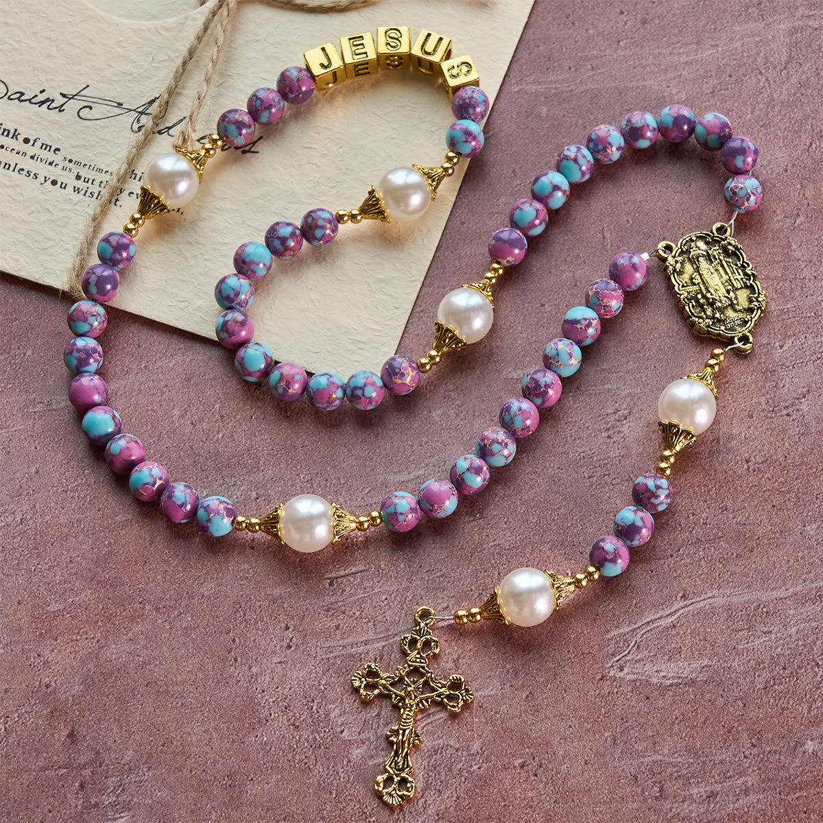 Royal Faith Purple Emperor Stone Custom Rosary with Personalized JESUS Letter