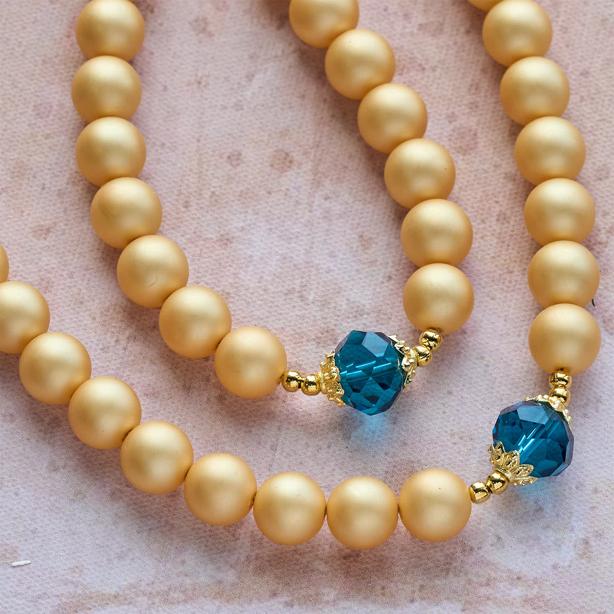 Elegant Matte Golden Pearl Rosary with St. Therese and Crucifix