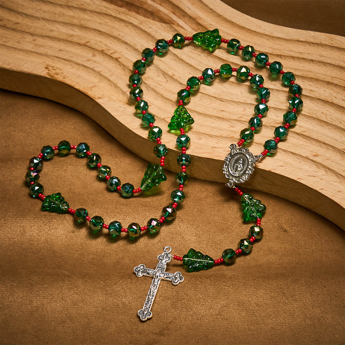Joyful Green Tree of Hope Christmas Rosary: Celebrate Christ's Birth