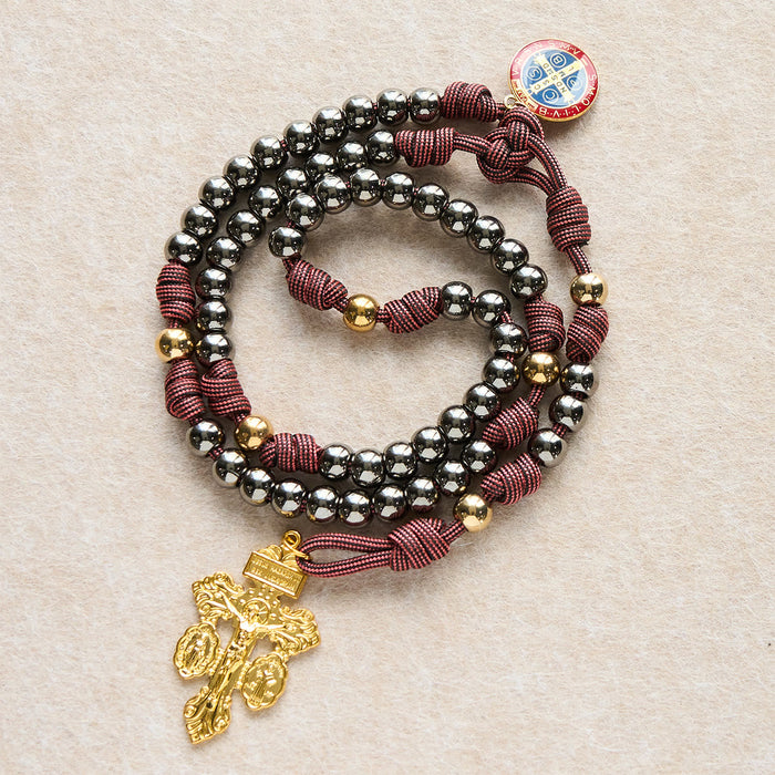 Bronze -Tone Beads Rosary with Pardon Cross & St. Benedict Accents