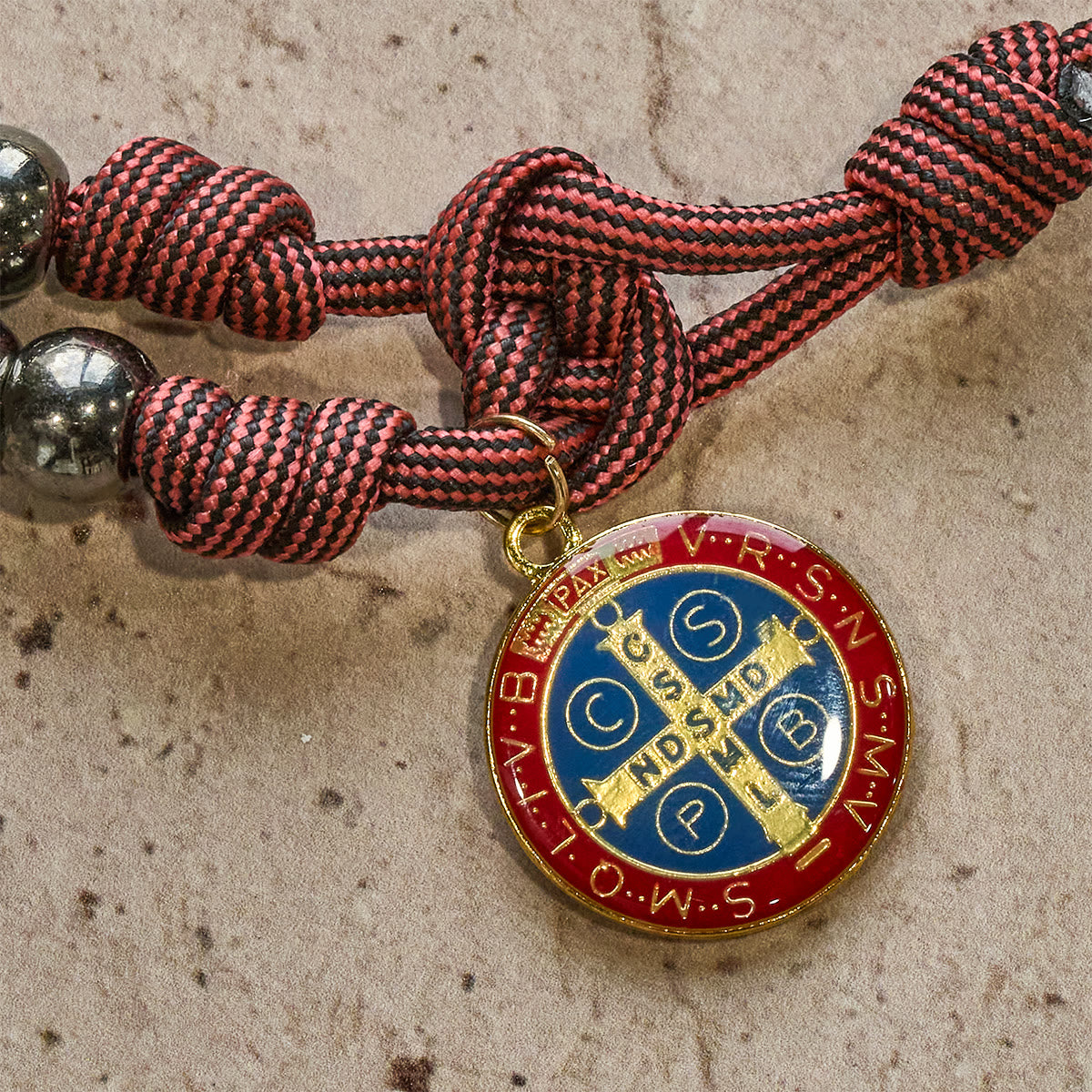 Bronze -Tone Beads Rosary with Pardon Cross & St. Benedict Accents