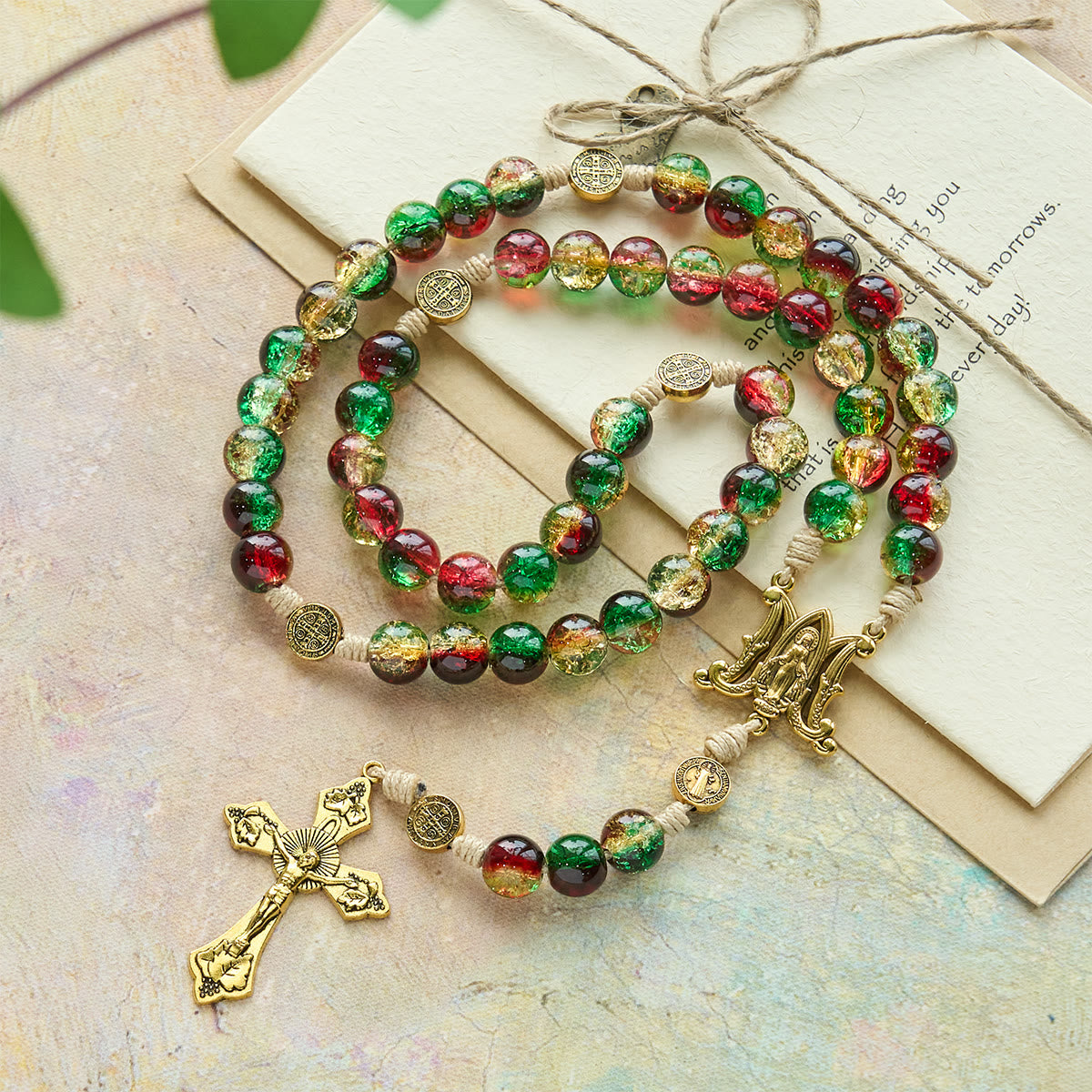 Christmas Glass Rosary with Cross: Faithful Celebration & Festive Luster