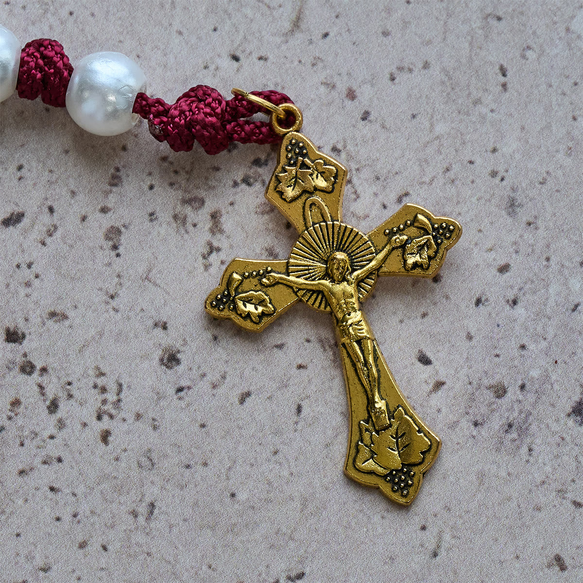 Graceful White Custom Rosary with Burgundy Paracord & Personalized JESUS Letters