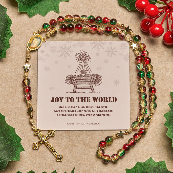 Christmas Gift: Christmas Glass Bead Rosary: Our Lady of Guadalupe Medal & Golden Crucifix