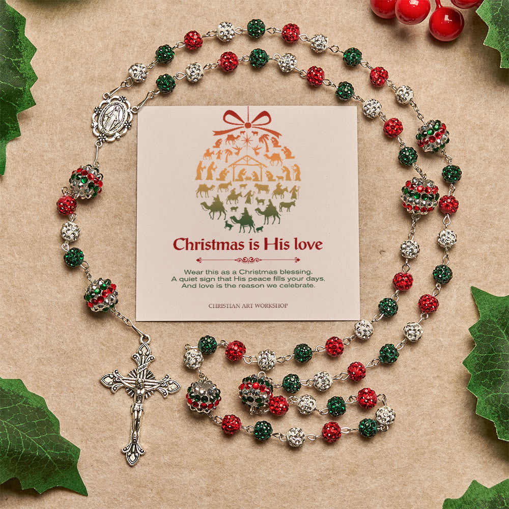 Christmas Gift: Crystal-Covered Tricolor Beads & Miraculous Medal Glam Sparkling Rosary