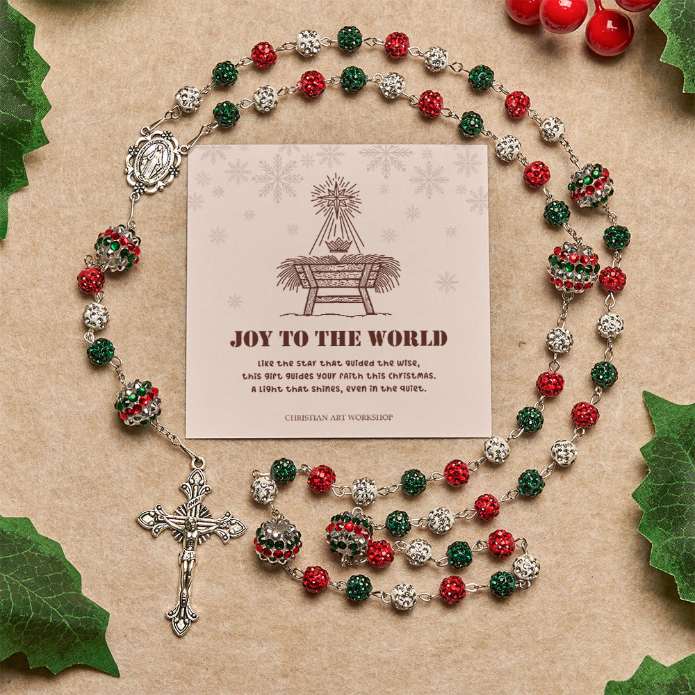 Christmas Gift: Crystal-Covered Tricolor Beads & Miraculous Medal Glam Sparkling Rosary