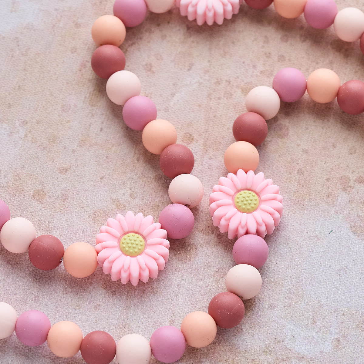 Children’s Silicone Pink Daisy Rosary with Wood Cross