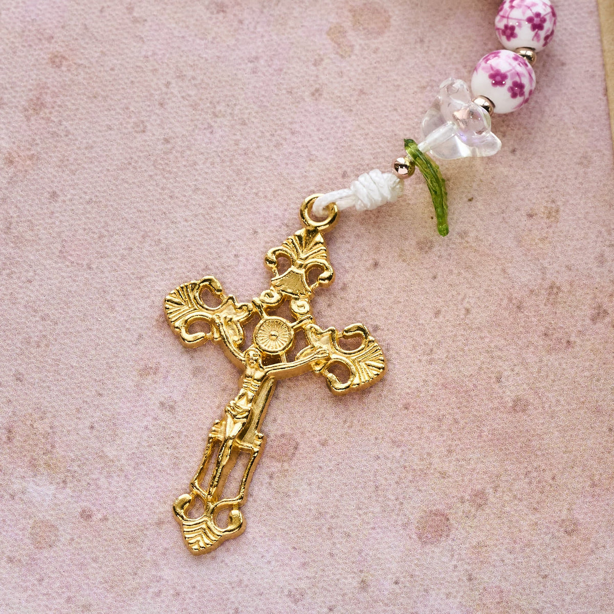 Porcelain Rosary with Lily Details: Devotion in Bloom & Spiritual Nourishment