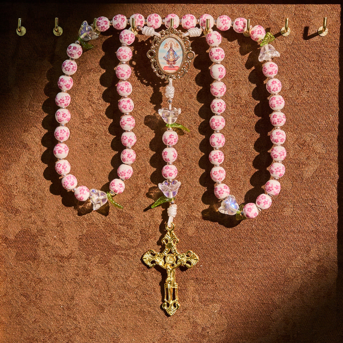 Porcelain Rosary with Lily Details: Devotion in Bloom & Spiritual Nourishment
