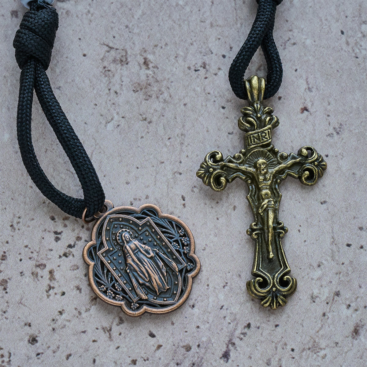Matte White Crackle Beads Pocket Rosary with Brass Sacred Cross
