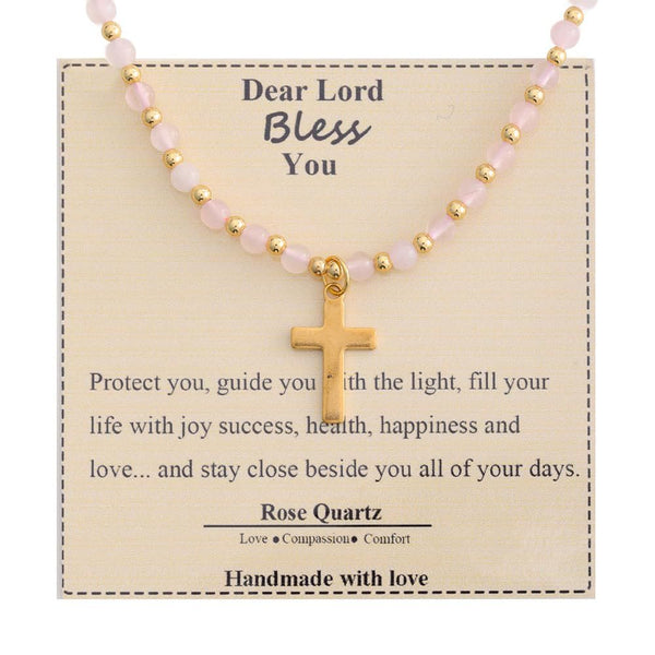 Blessed Stone Cross Necklace: Natural Gem Charm & Quiet Devotion Accent