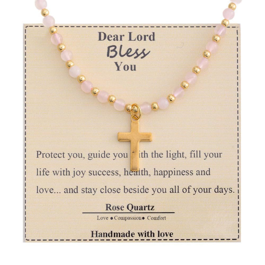 Blessed Stone Cross Necklace: Natural Gem Charm & Quiet Devotion Accent