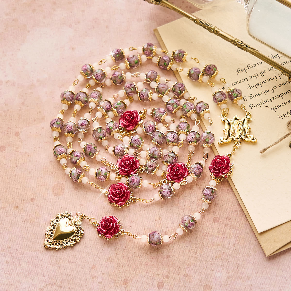 Rose Accent Devotion Rosary with Sacred Heart: Gentle Faith for Daily Prayer