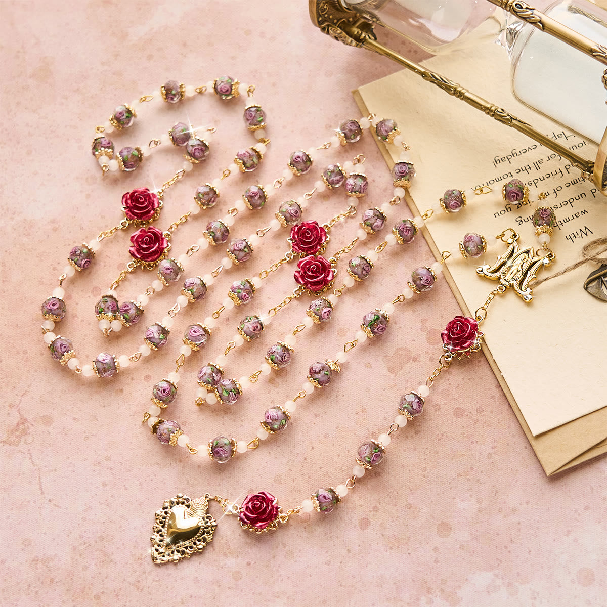 Rose Accent Devotion Rosary with Sacred Heart: Gentle Faith for Daily Prayer
