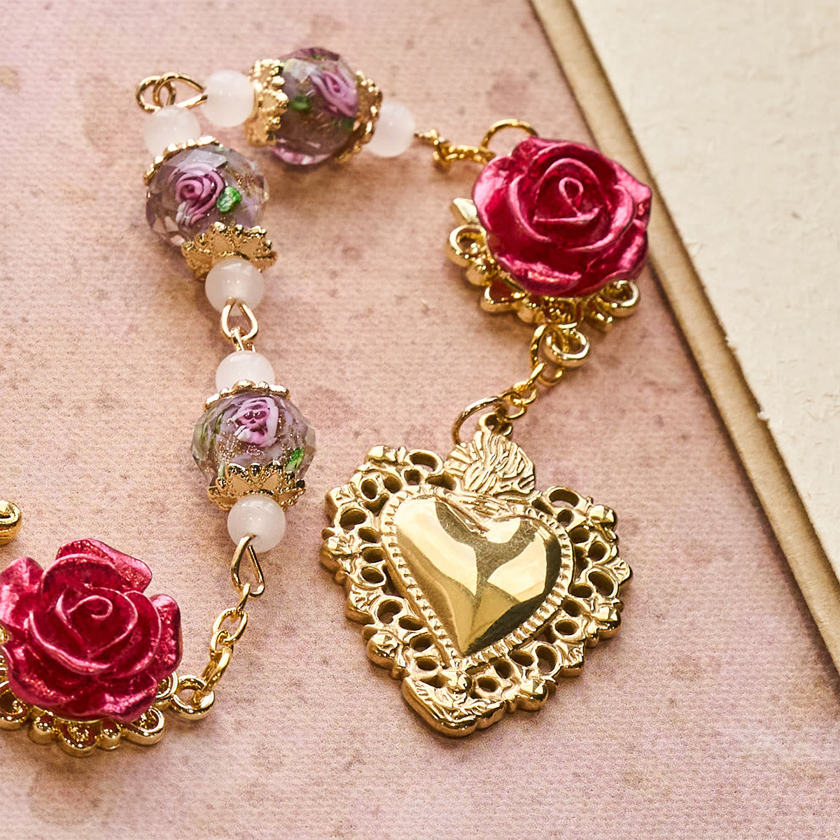 Rose Accent Devotion Rosary with Sacred Heart: Gentle Faith for Daily Prayer