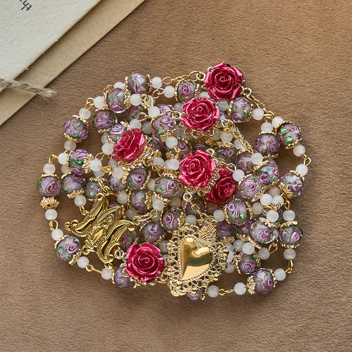 Rose Accent Devotion Rosary with Sacred Heart: Gentle Faith for Daily Prayer
