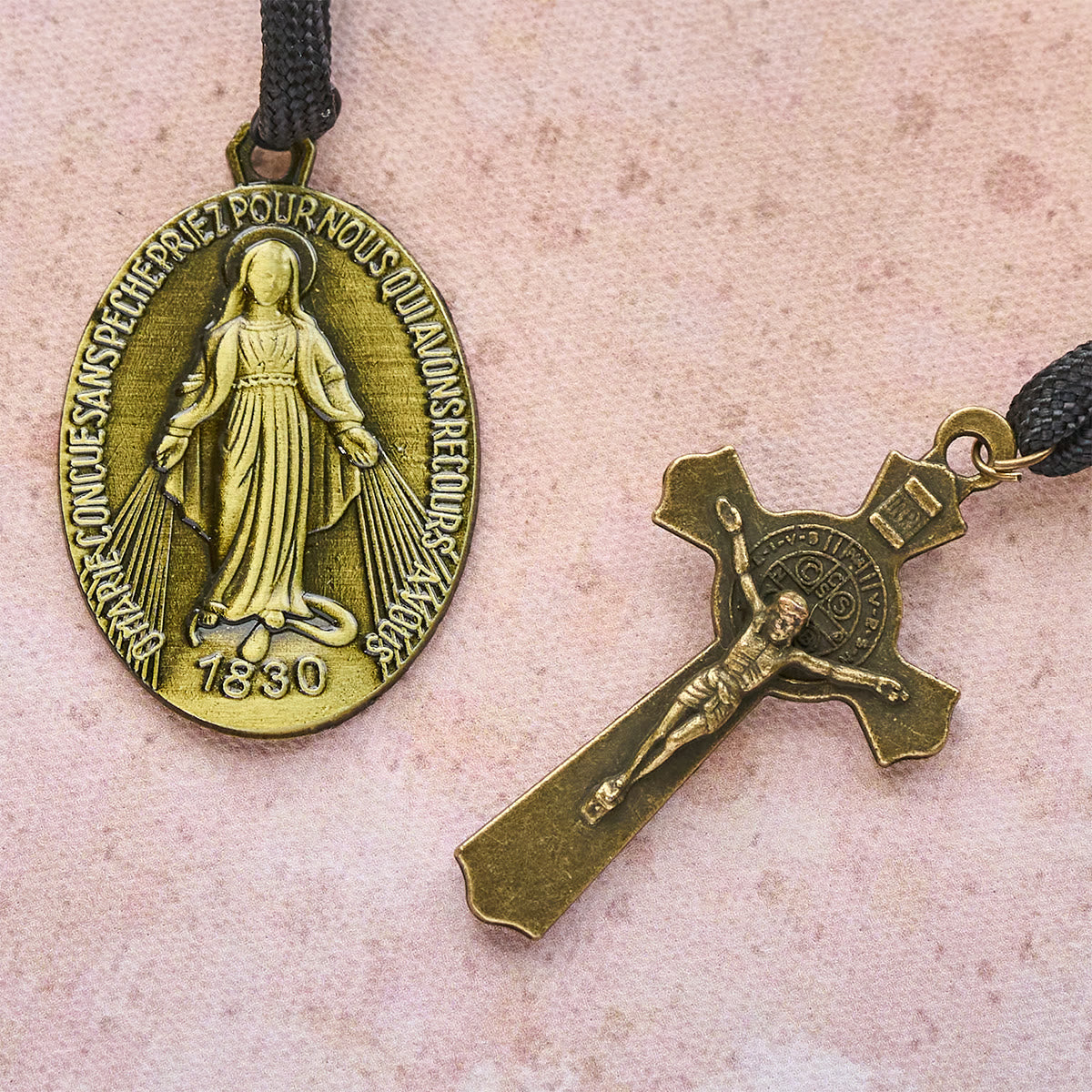 Classic Black Portable Faith Rosary with Bronze Our Lady with Crucifix