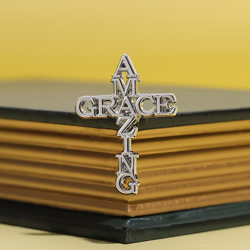 Cross & Phrase Lapel Brooch: Divine Faith Token for Clothing
