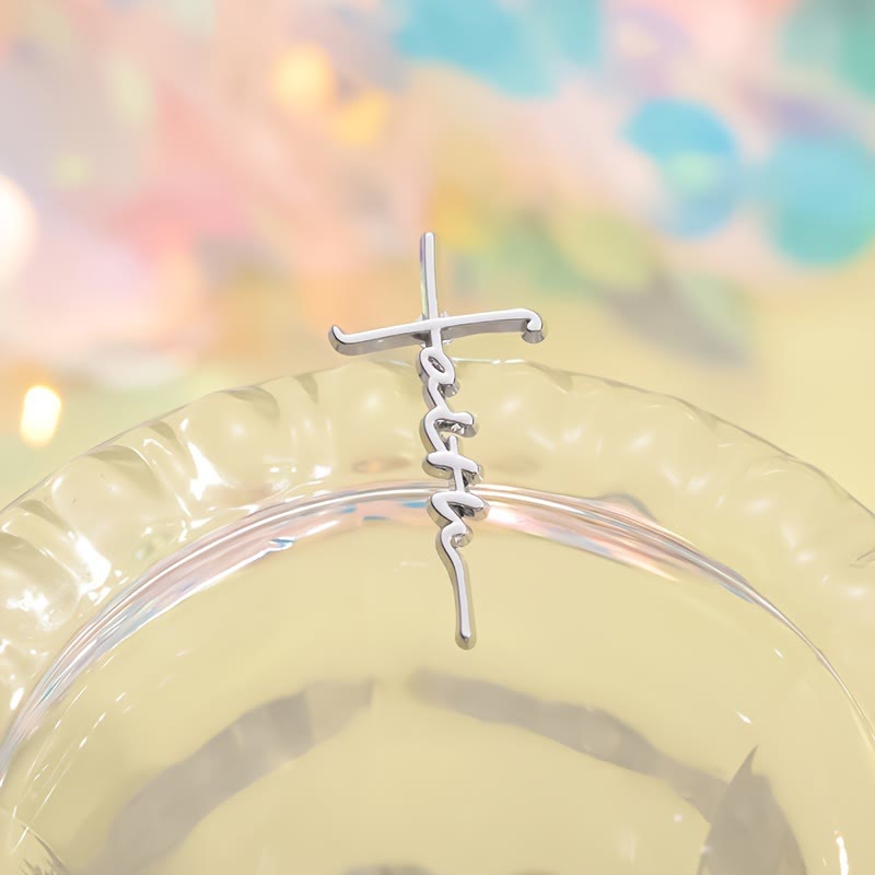 Cross & Phrase Lapel Brooch: Divine Faith Token for Clothing