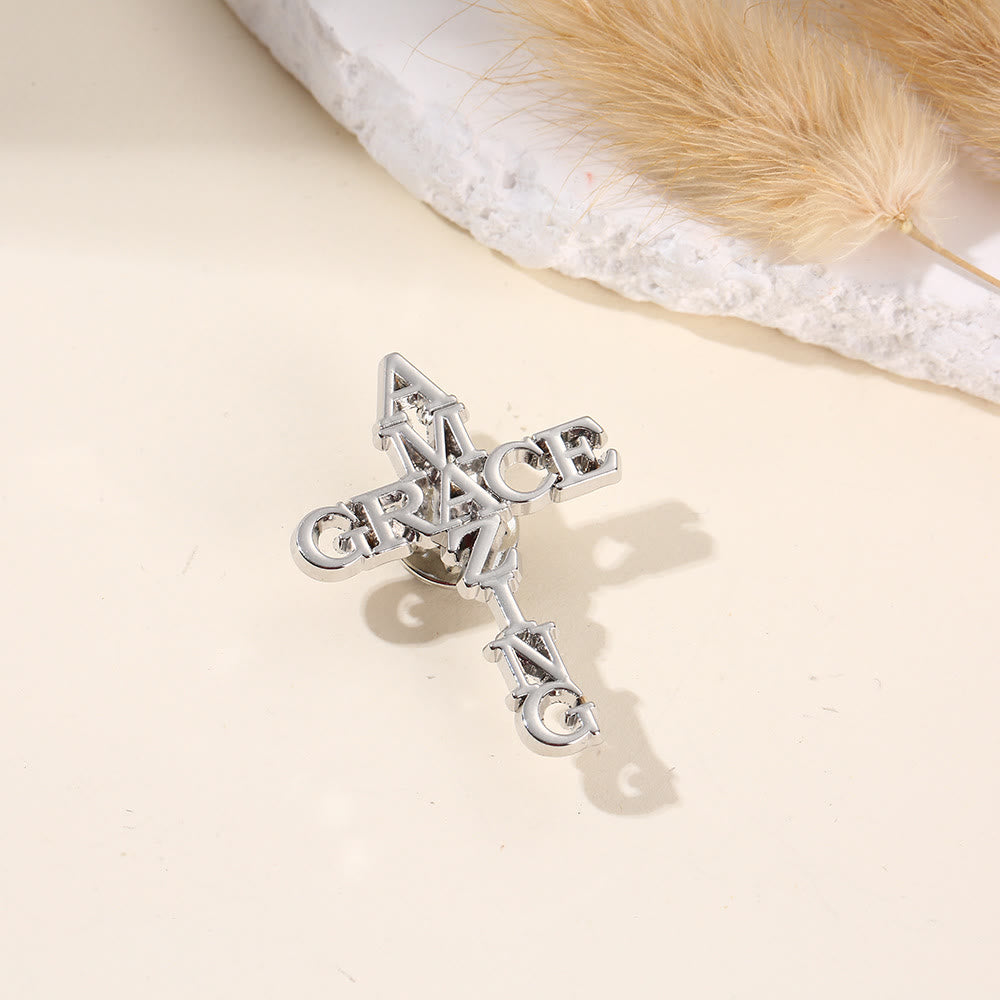 Cross & Phrase Lapel Brooch: Divine Faith Token for Clothing
