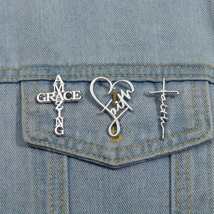 Cross & Phrase Lapel Brooch: Divine Faith Token for Clothing