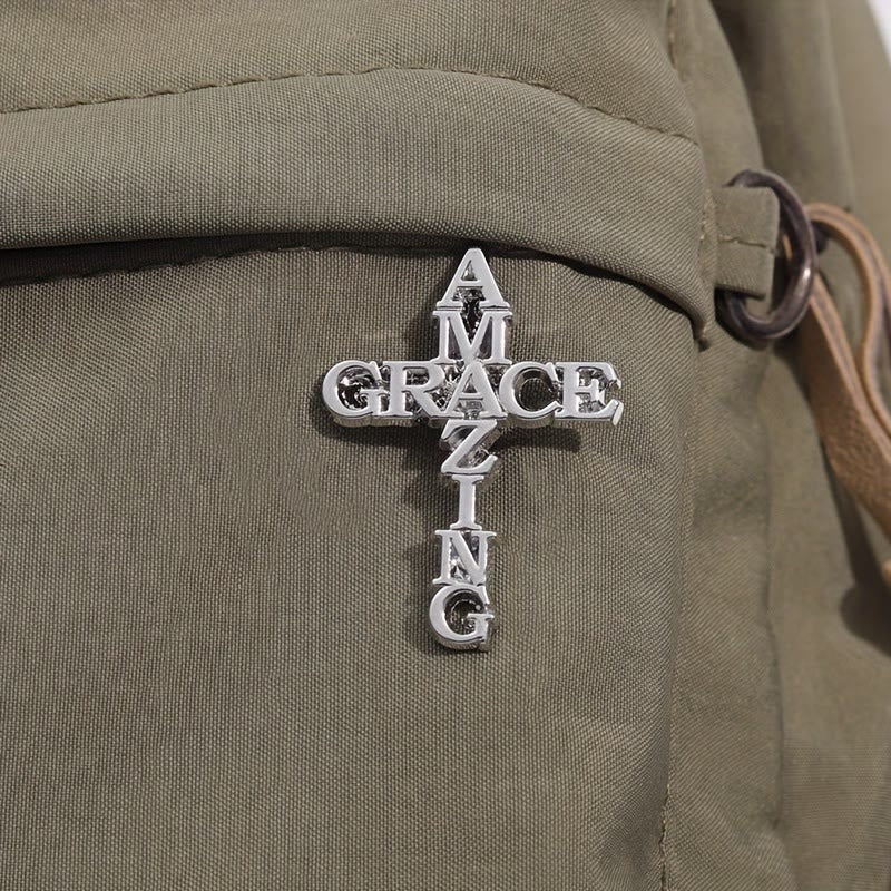 Cross & Phrase Lapel Brooch: Divine Faith Token for Clothing