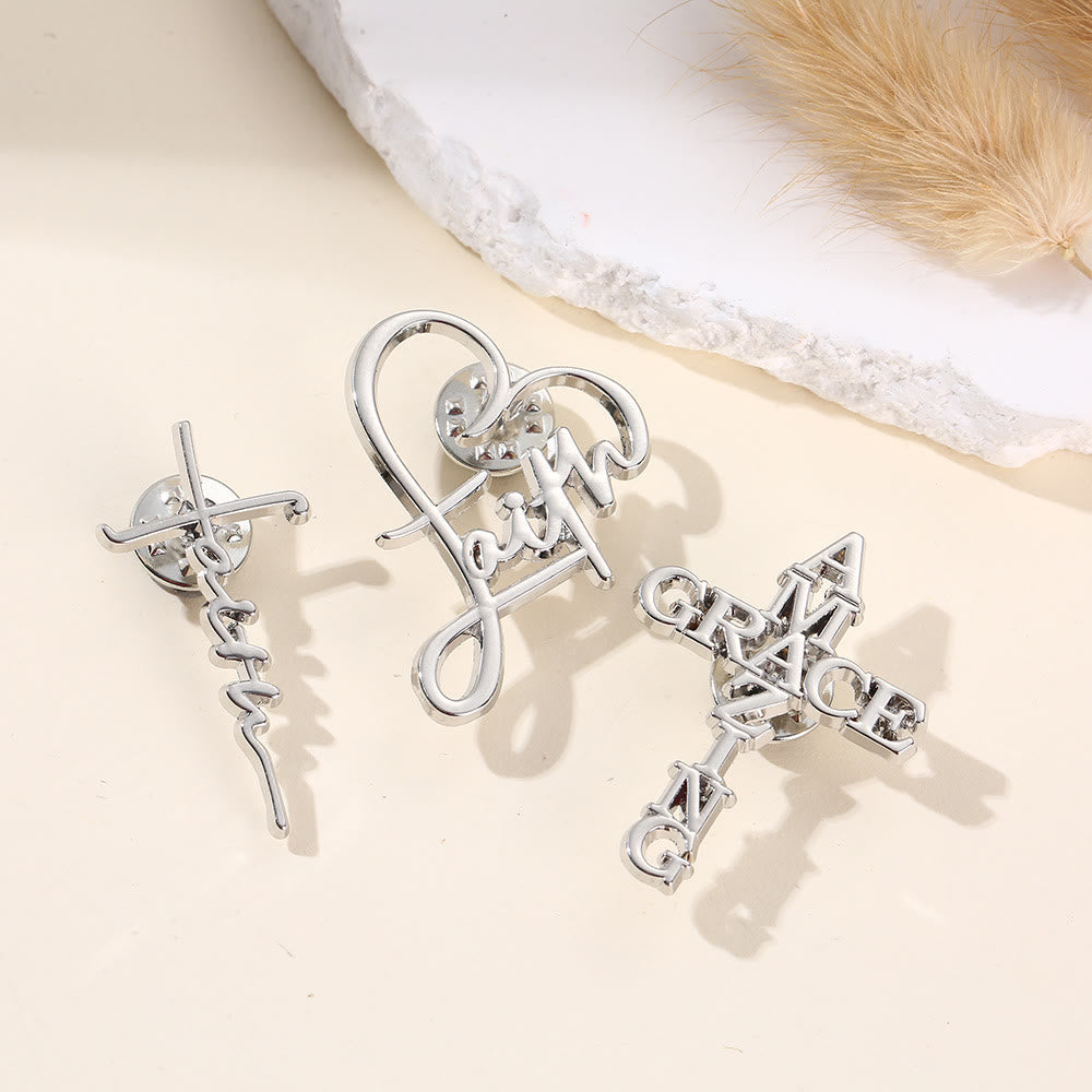 Cross & Phrase Lapel Brooch: Divine Faith Token for Clothing