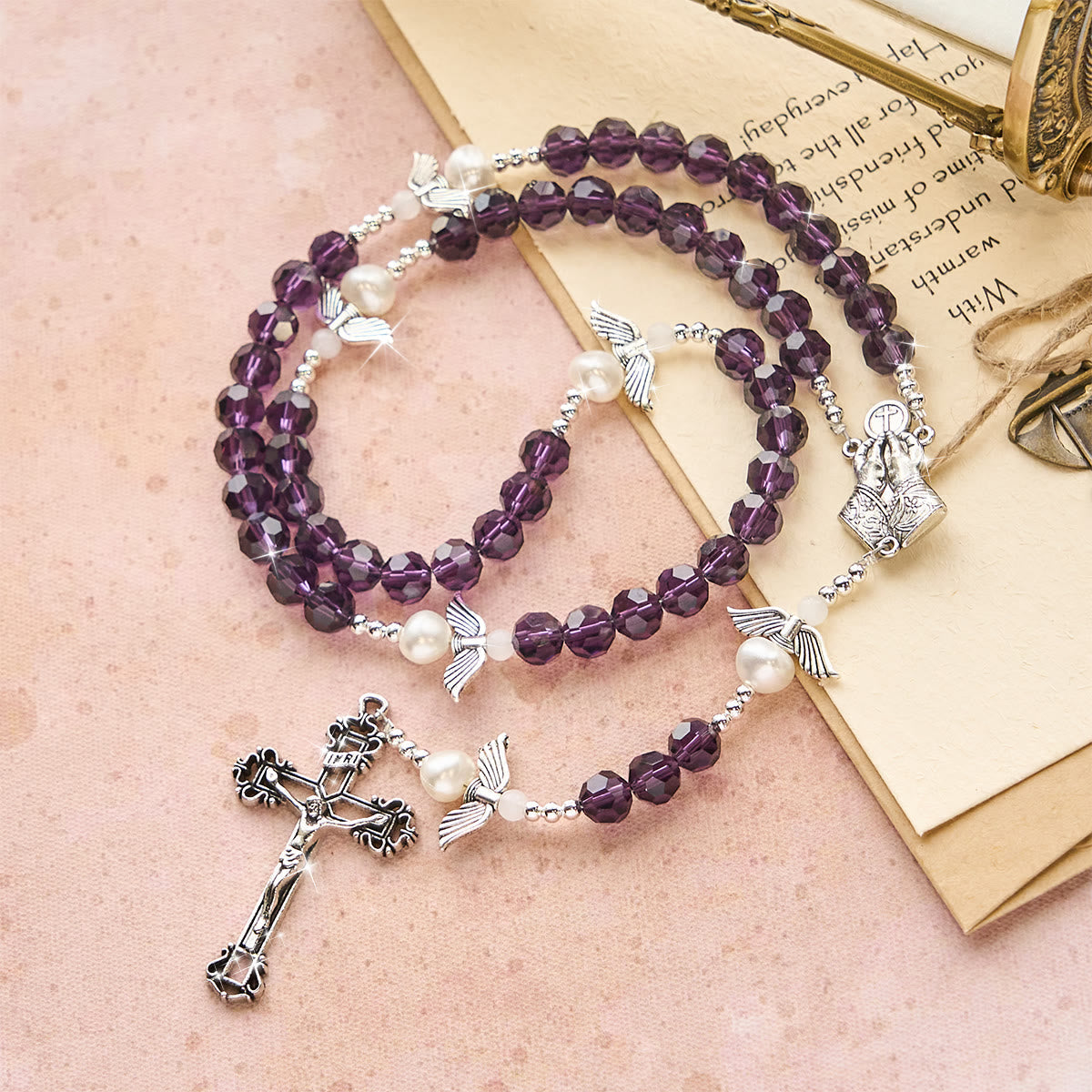 Angel-Wreathed Purple Rosary: Let Angels Weave Grace Into Your Prayers