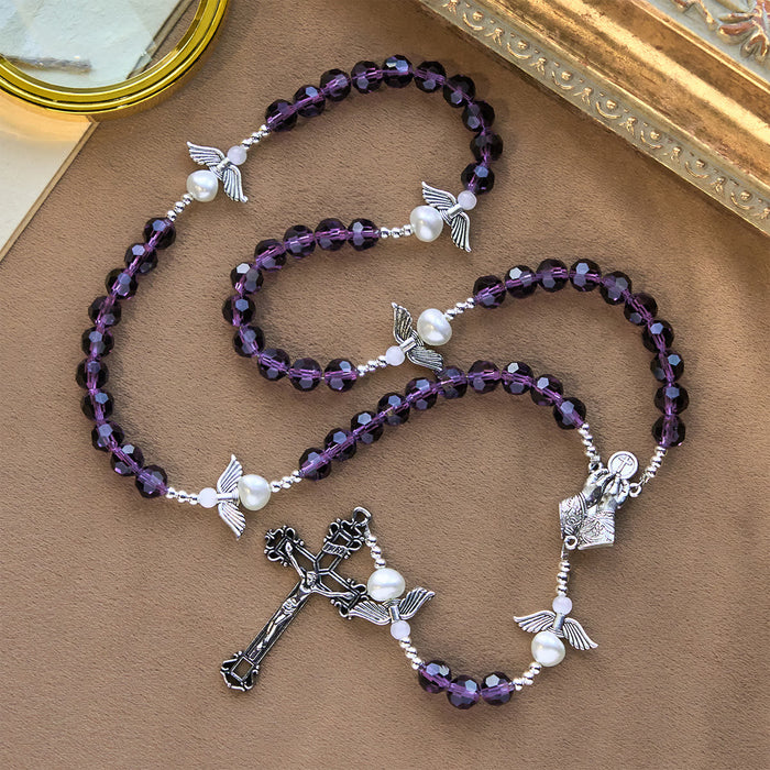 Angel-Wreathed Purple Rosary: Let Angels Weave Grace Into Your Prayers