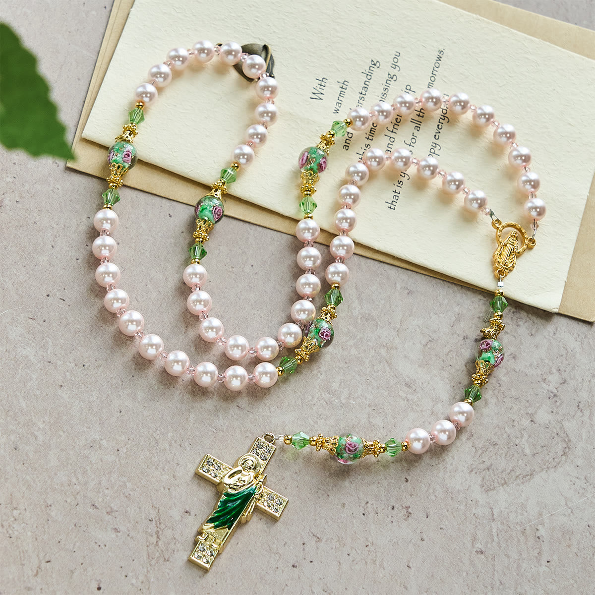 Heavenly Pink Beads St. Jude Devotion Rosary with Floral Beads of Sacred Grace