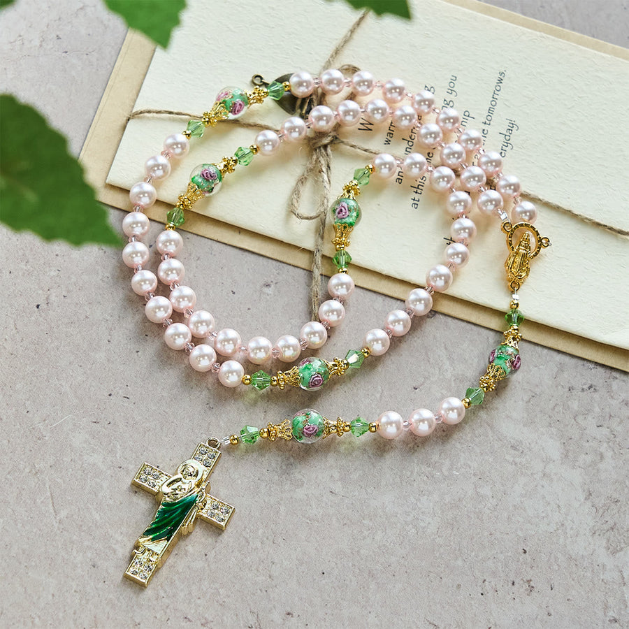 Heavenly Pink Beads St. Jude Devotion Rosary with Floral Beads of Sacred Grace