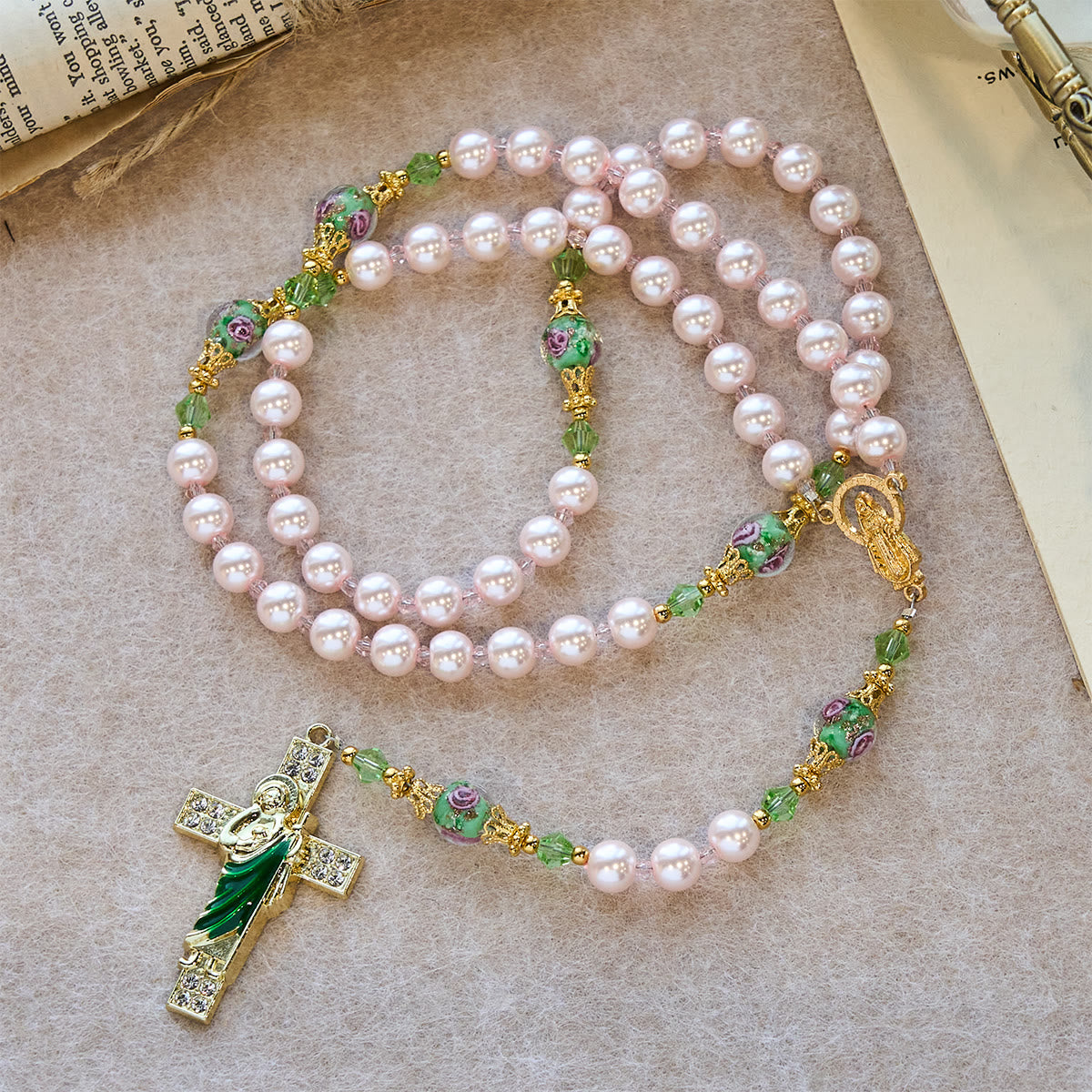Heavenly Pink Beads St. Jude Devotion Rosary with Floral Beads of Sacred Grace