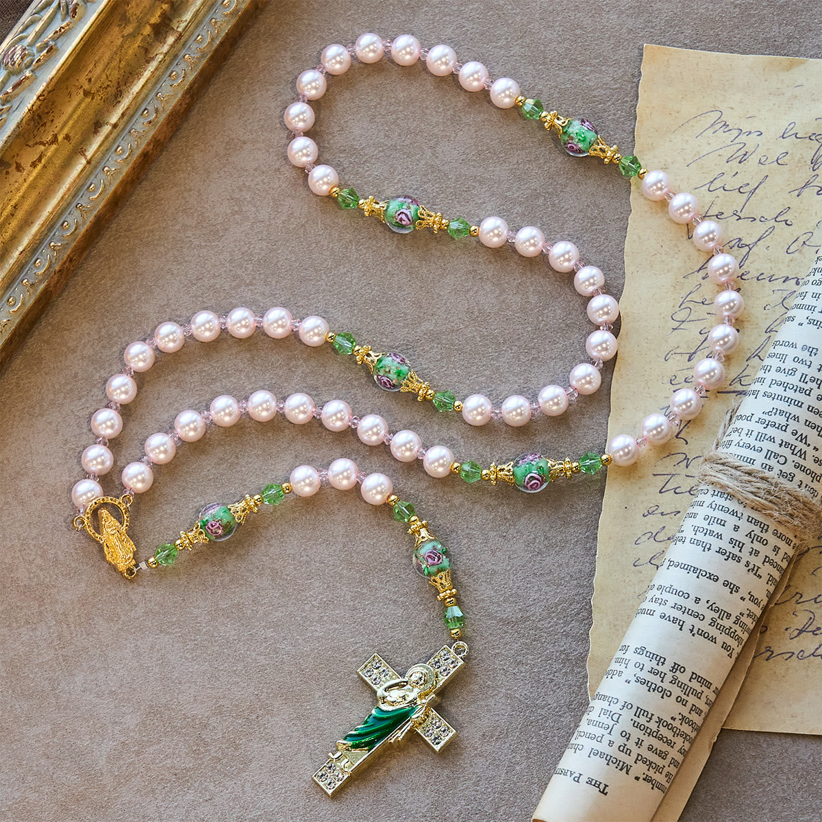 Heavenly Pink Beads St. Jude Devotion Rosary with Floral Beads of Sacred Grace
