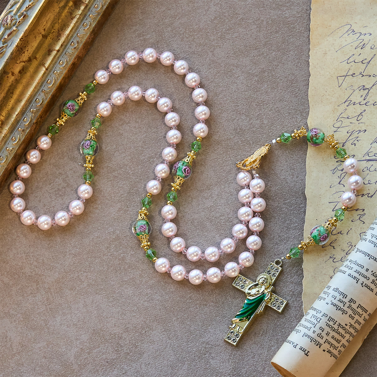 Heavenly Pink Beads St. Jude Devotion Rosary with Floral Beads of Sacred Grace
